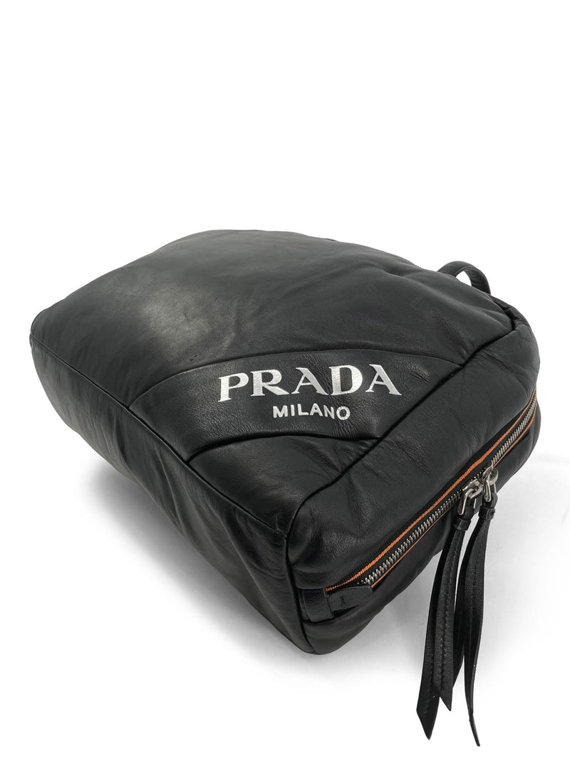 Prada Logo Leather Puffy Sport Bag Black-designer resale