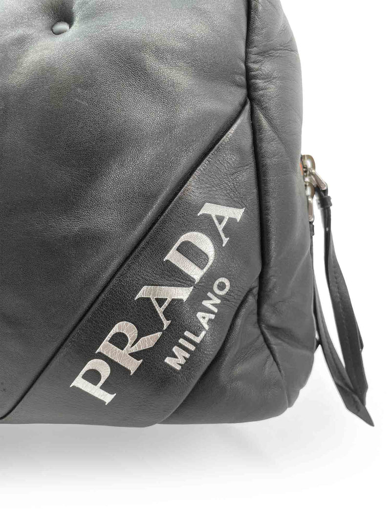 Prada Logo Leather Puffy Sport Bag Black-designer resale