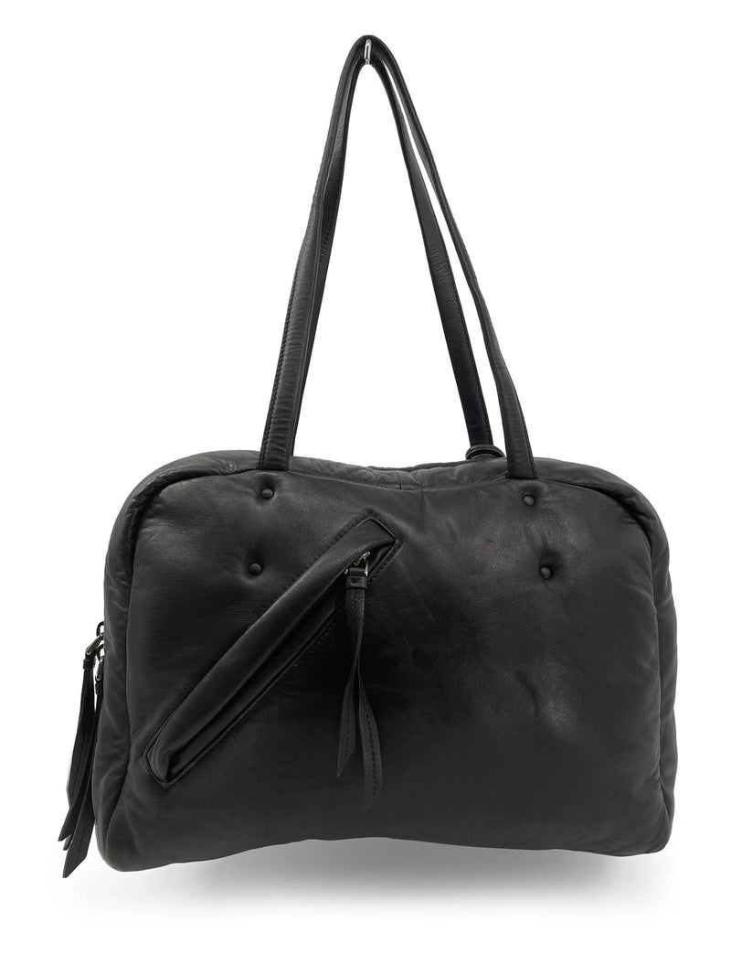 Prada Logo Leather Puffy Sport Bag Black-designer resale