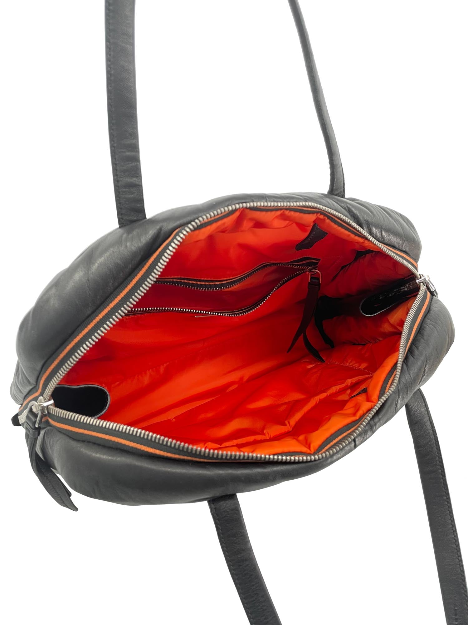 Prada Logo Leather Puffy Sport Bag Black