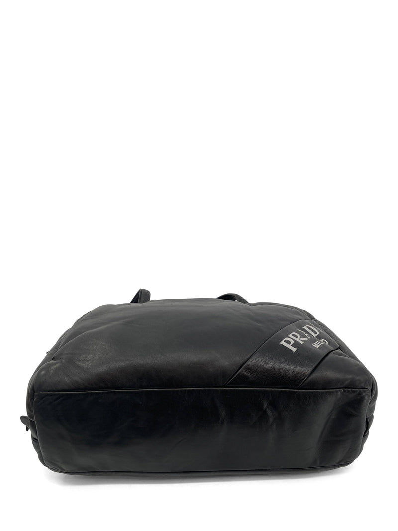 Prada Logo Leather Puffy Sport Bag Black-designer resale