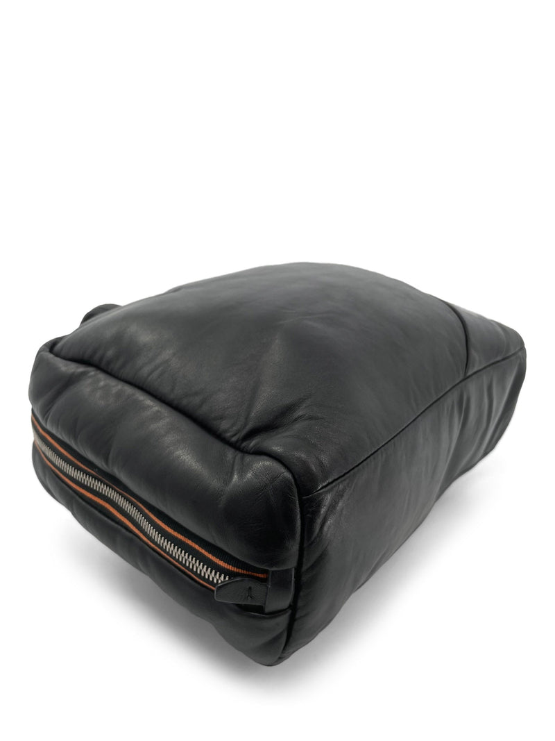 Prada Logo Leather Puffy Sport Bag Black-designer resale