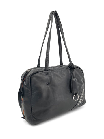 Prada Logo Leather Puffy Sport Bag Black-designer resale