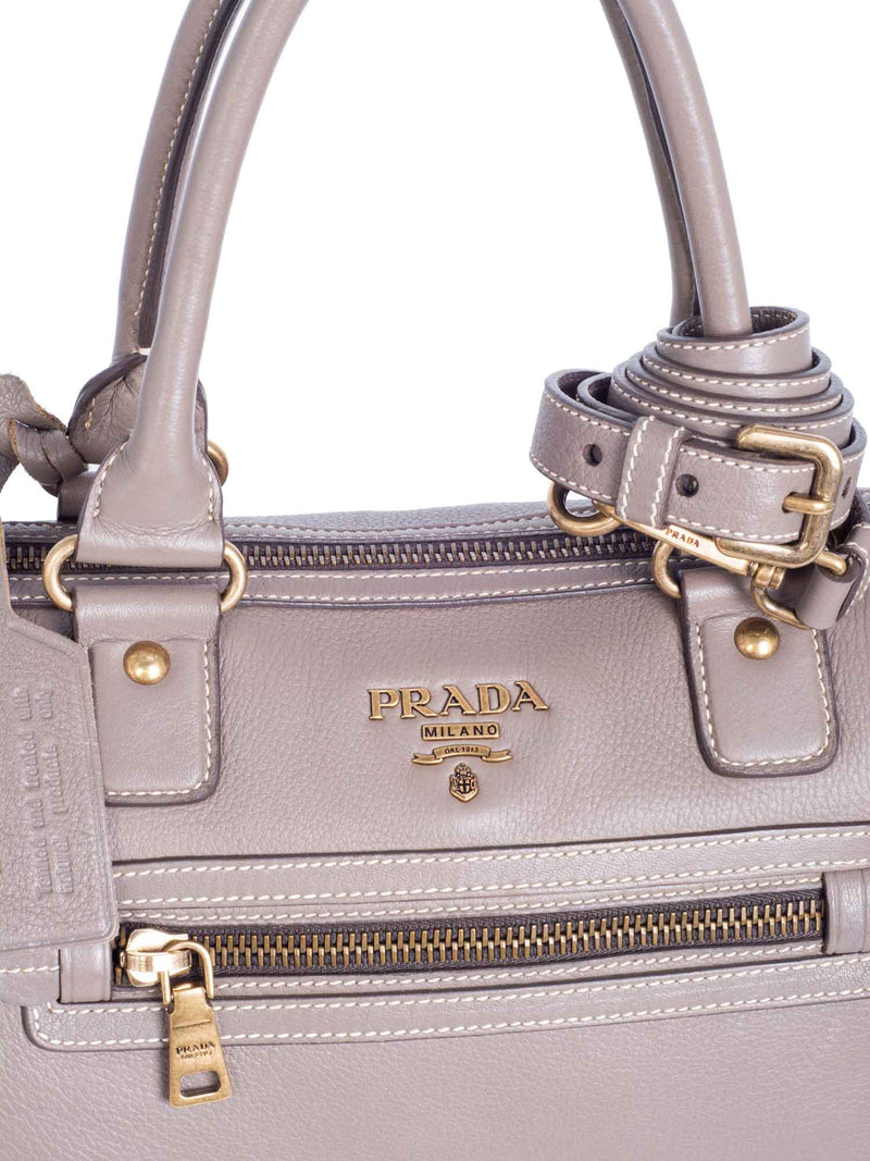Prada Logo Leather Top Handle Messenger Bag Taupe