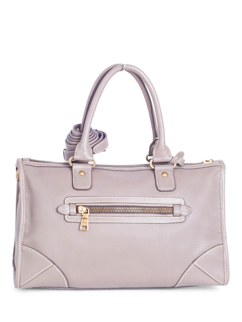 Prada Logo Leather Top Handle Messenger Bag Taupe