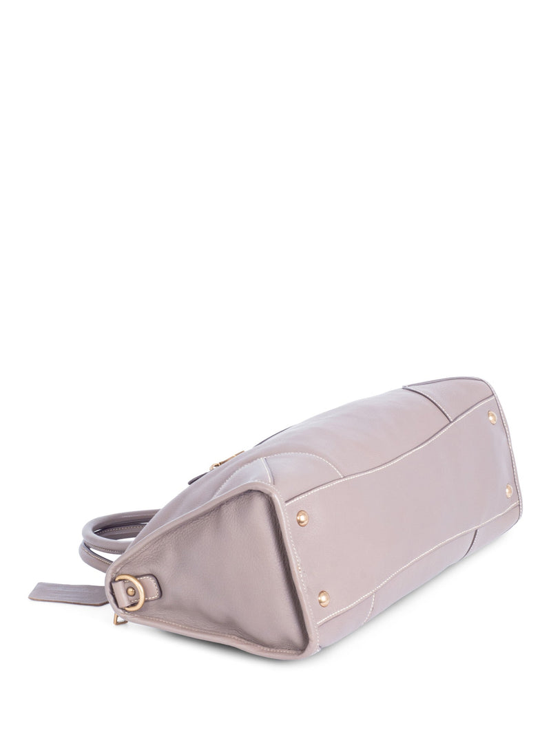 Prada Logo Leather Top Handle Messenger Bag Taupe