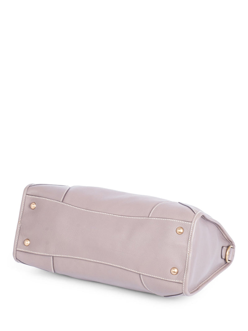 Prada Logo Leather Top Handle Messenger Bag Taupe
