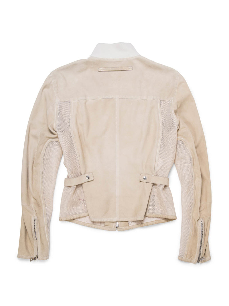 Prada Logo Luxurious Suede Zippered Jacket Ivory-designer resale