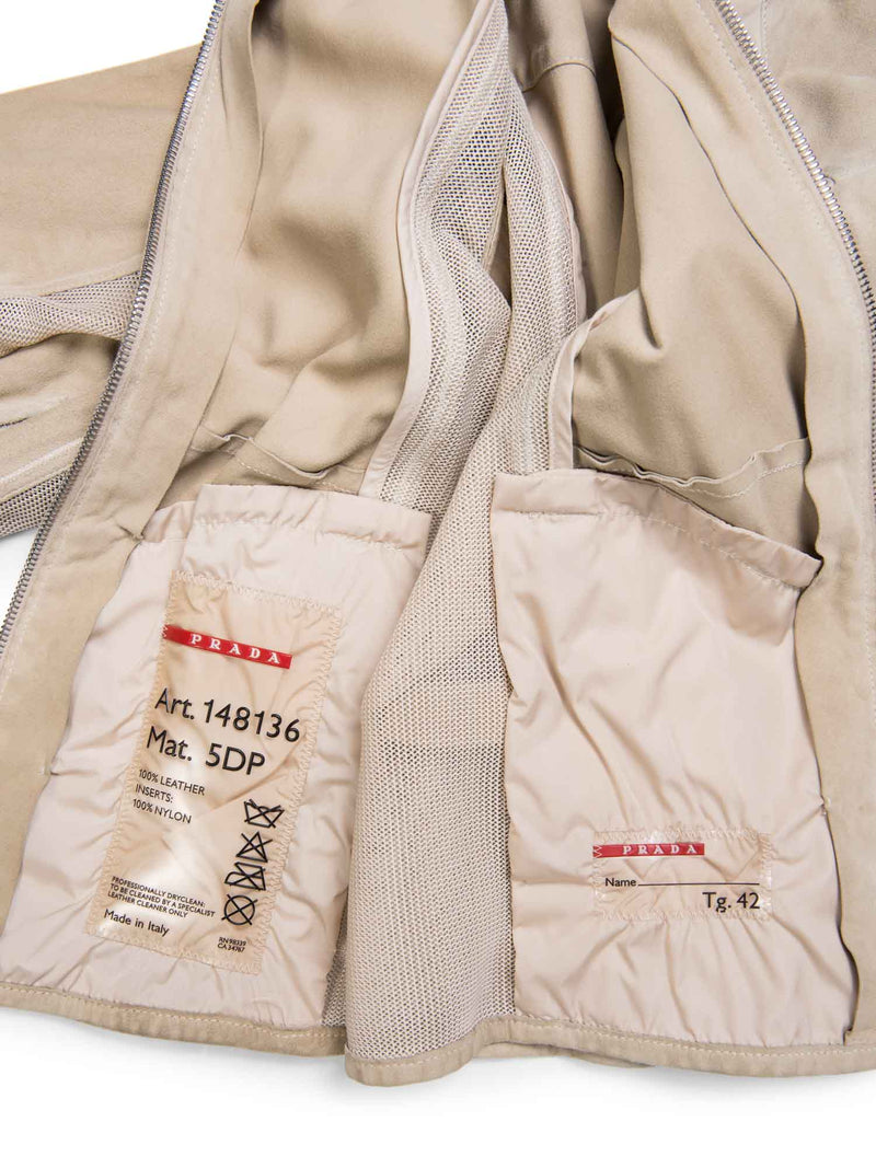 Prada Logo Luxurious Suede Zippered Jacket Ivory-designer resale