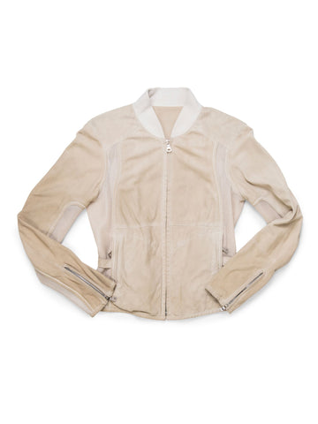 Prada Logo Luxurious Suede Zippered Jacket Ivory-designer resale