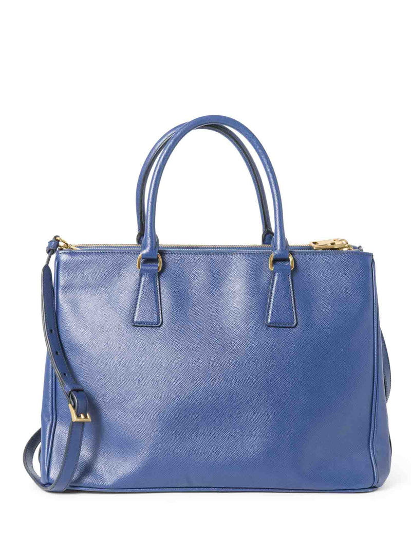 Prada Logo Saffiano Leather Double Zip Shopper Bag Royal Blue
