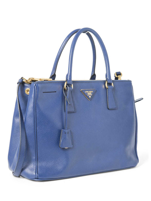 Prada Logo Saffiano Leather Double Zip Shopper Bag Royal Blue-designer resale