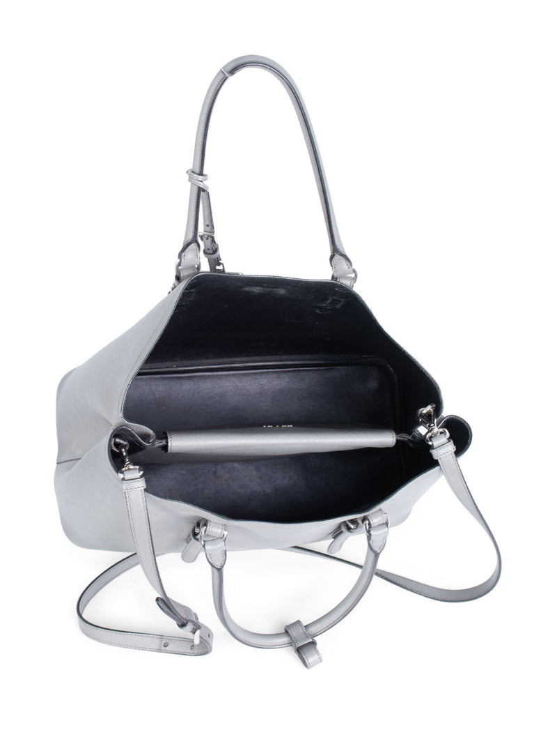 Prada Logo Saffiano Leather Top Handle Bag Grey-designer resale