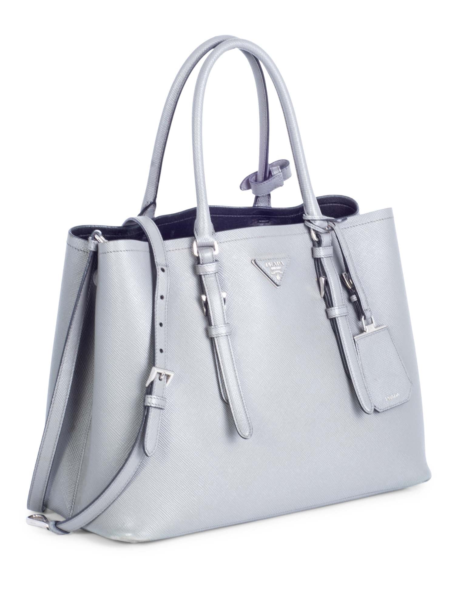 Prada Logo Saffiano Leather Top Handle Bag Grey-designer resale