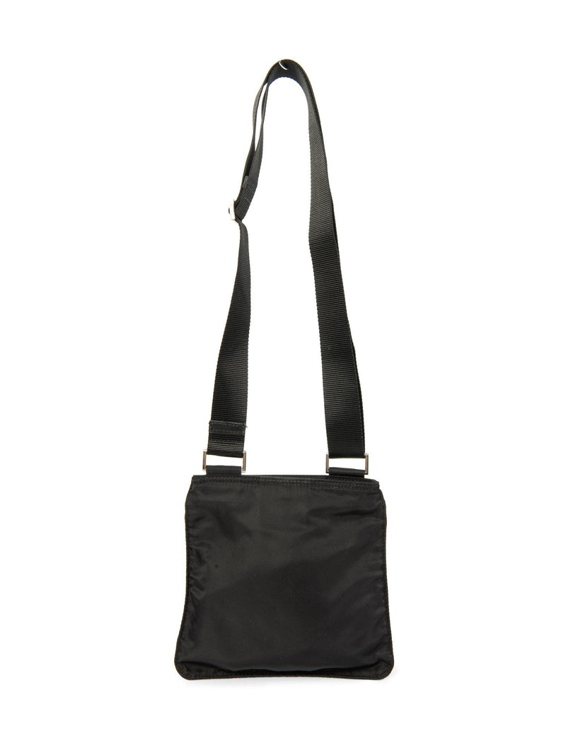 Prada Logo Tessuto Messenger Bag Black Silver-designer resale