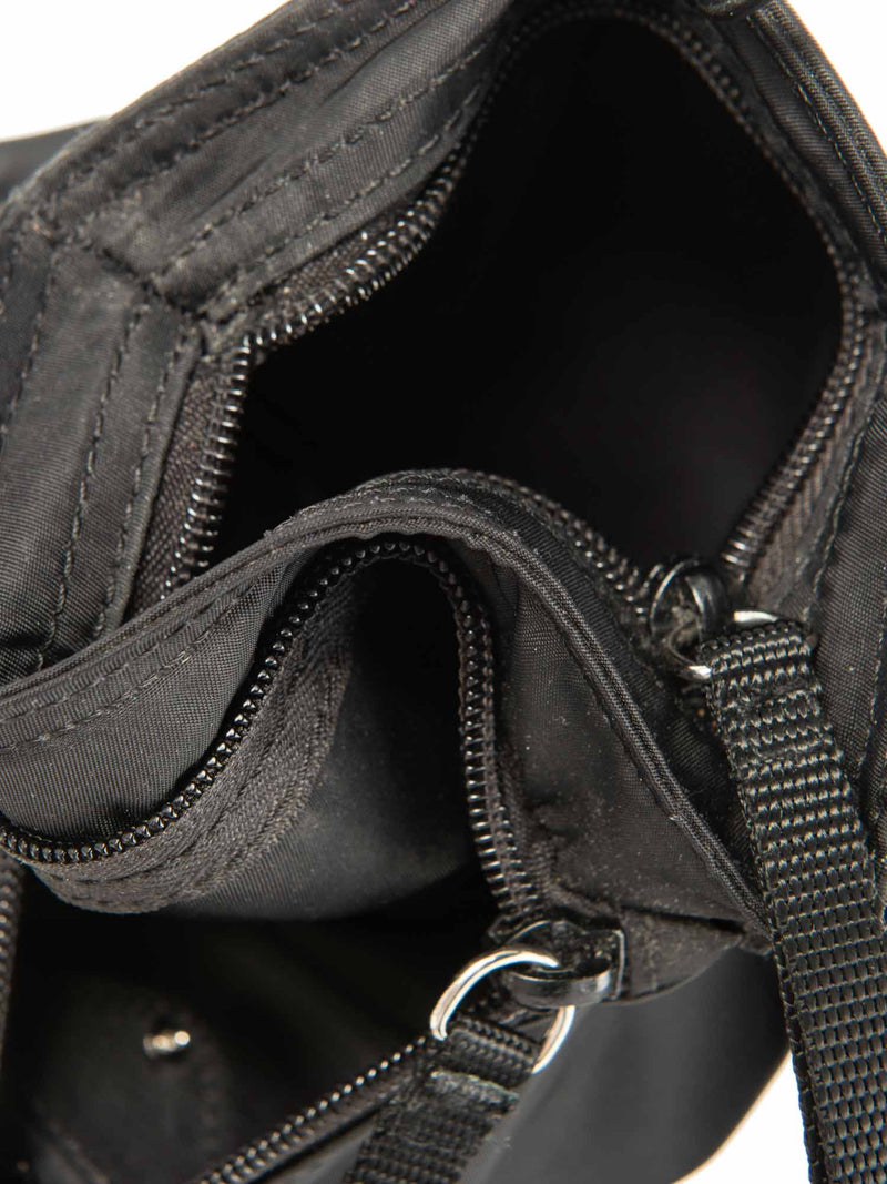 Prada Logo Tessuto Messenger Bag Black Silver-designer resale