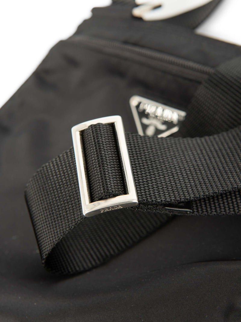 Prada Logo Tessuto Messenger Bag Black Silver-designer resale