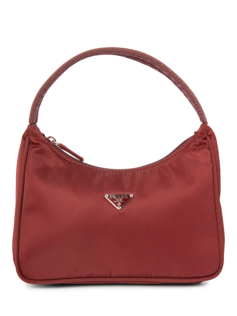 Prada Logo Tessuto Top Handle Bag Burgundy Silver-designer resale