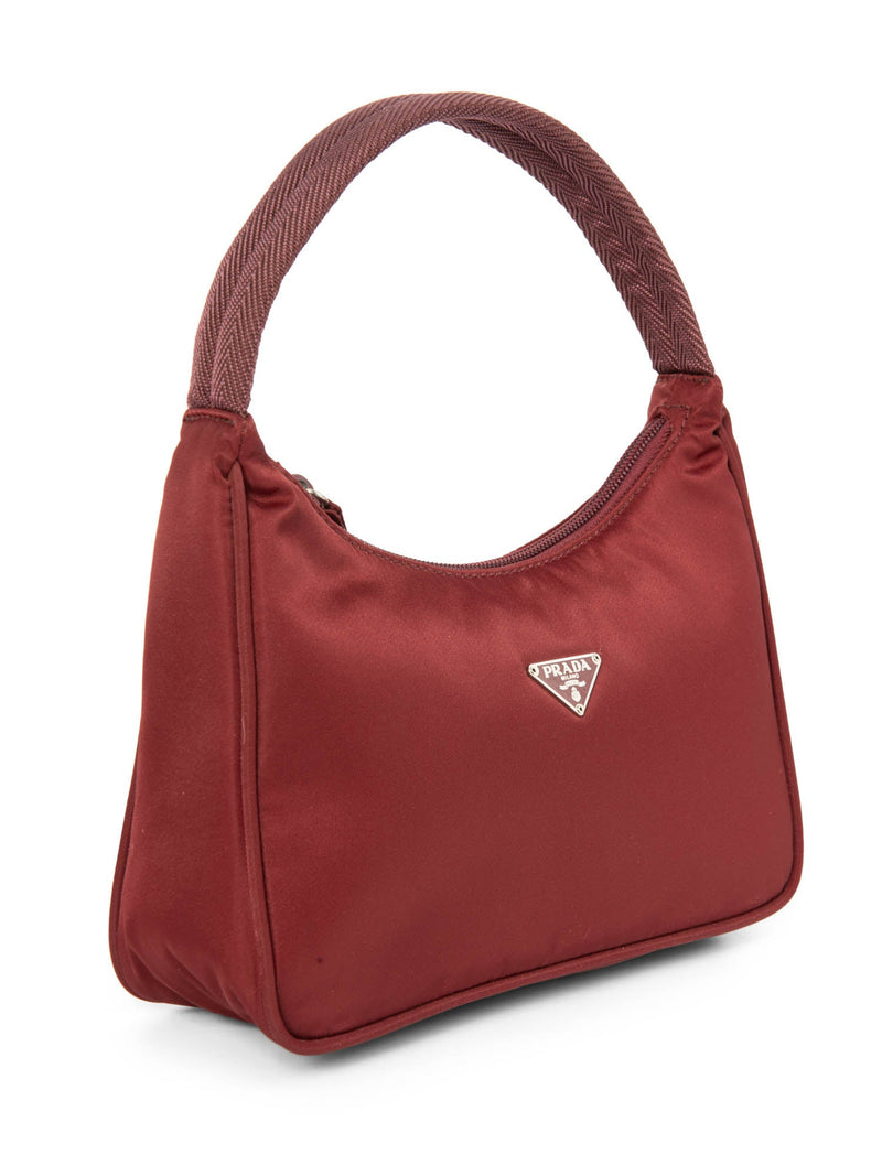 Prada Logo Tessuto Top Handle Bag Burgundy Silver-designer resale