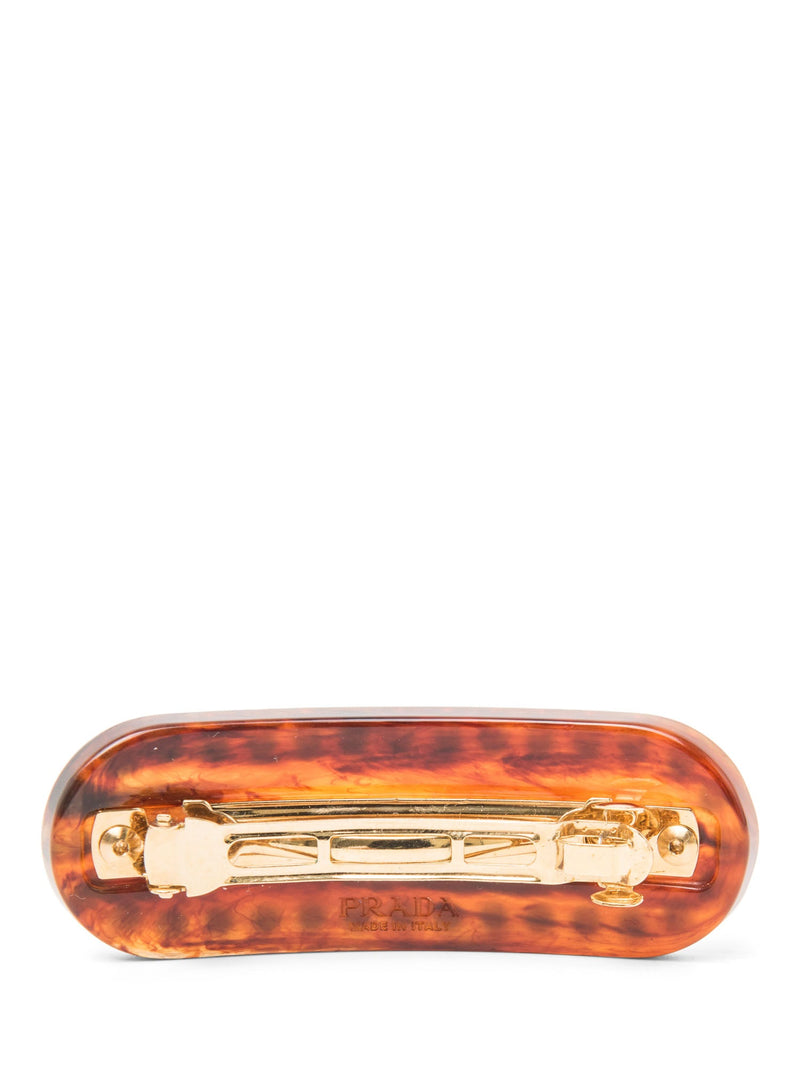 Prada Logo Tortoise Beaded Hair Clip Brown-designer resale