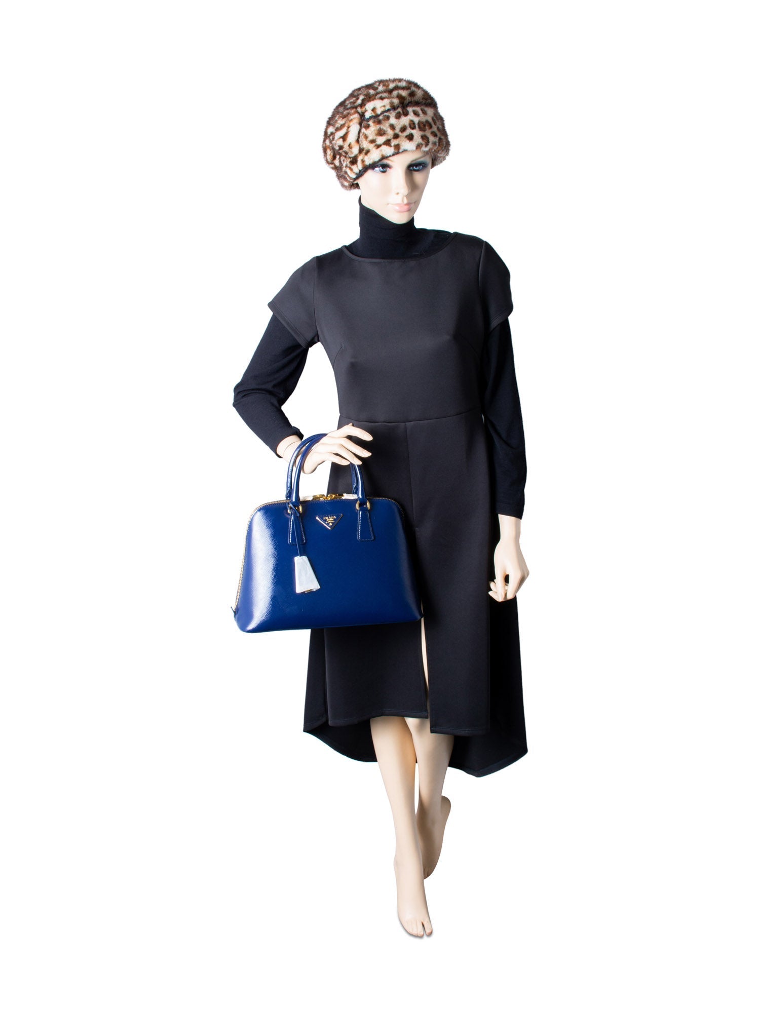 Prada Saffiano Leather Top Handle Messenger Bag Navy Blue