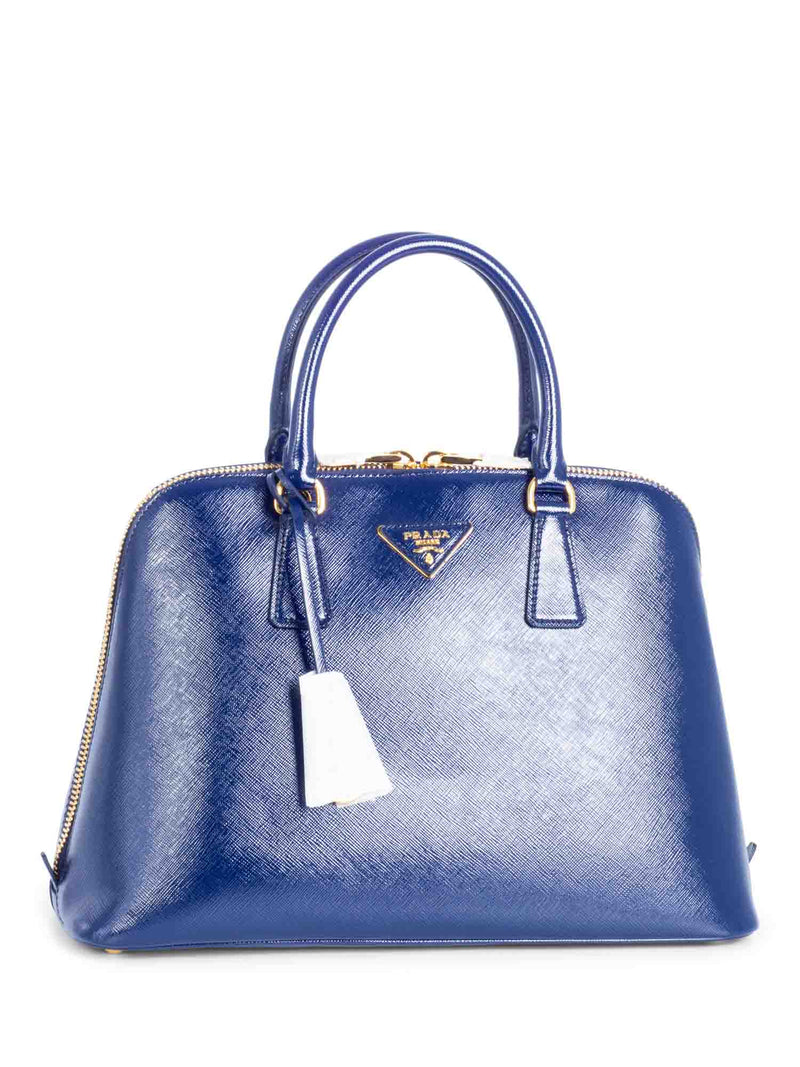 Prada Saffiano Leather Top Handle Messenger Bag Navy Blue-designer resale