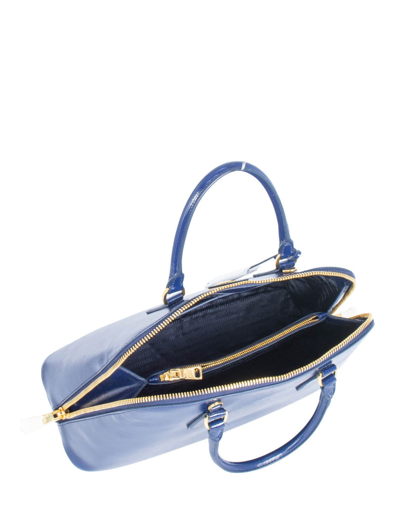 Prada Saffiano Leather Top Handle Messenger Bag Navy Blue-designer resale