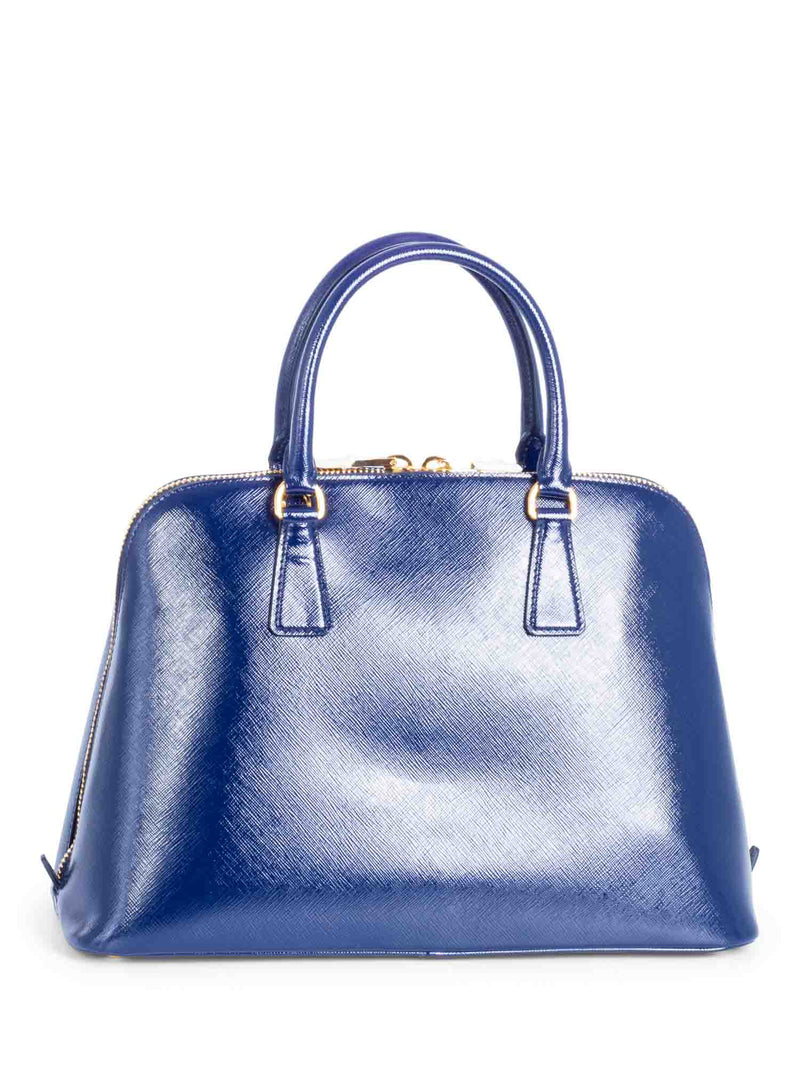 Prada Saffiano Leather Top Handle Messenger Bag Navy Blue-designer resale