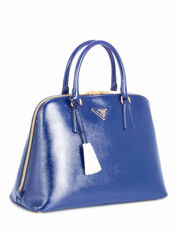 Prada Saffiano Leather Top Handle Messenger Bag Navy Blue-designer resale