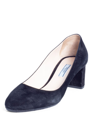 Prada Suede Leather Block Heel Pumps Black-designer resale