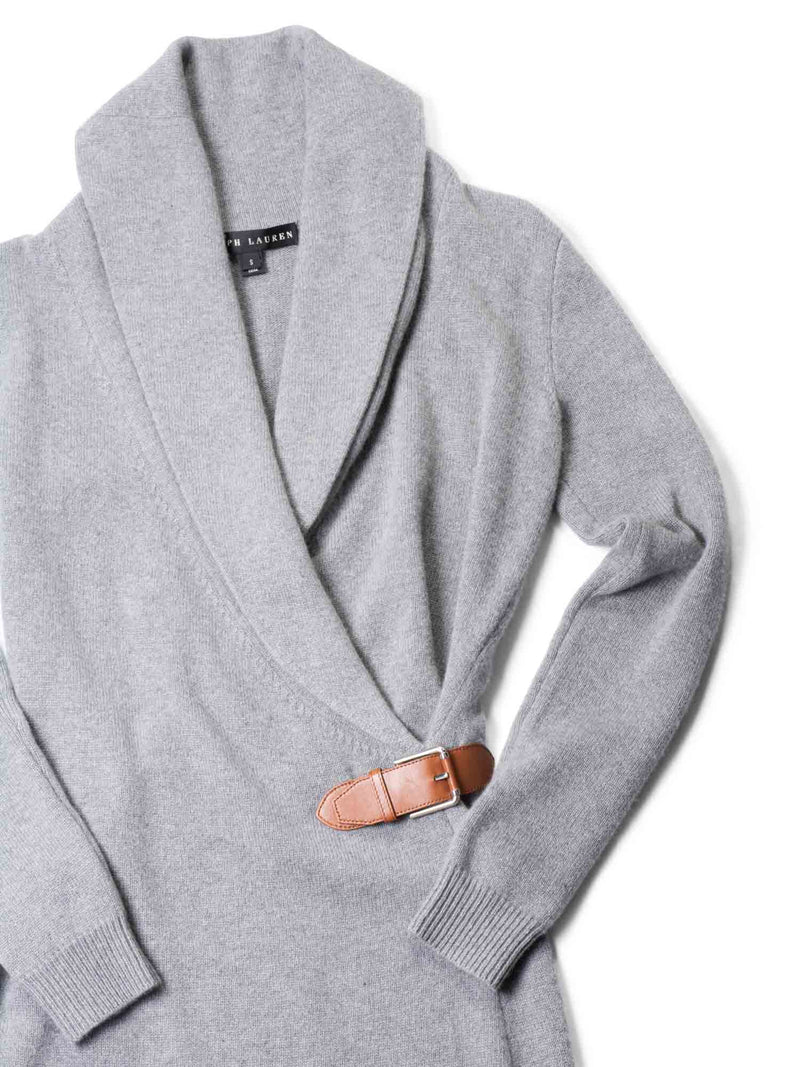 Ralph Lauren Cashmere Leather Buckle Dress Heather Grey-designer resale