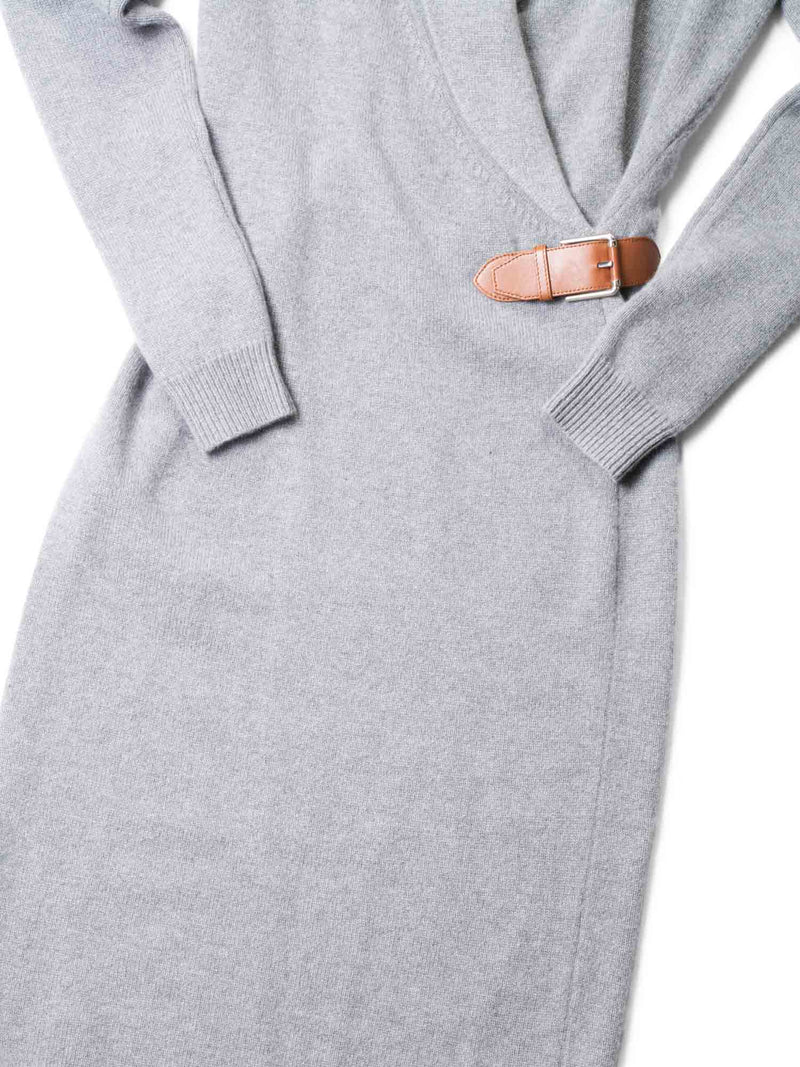Ralph Lauren Cashmere Leather Buckle Dress Heather Grey-designer resale