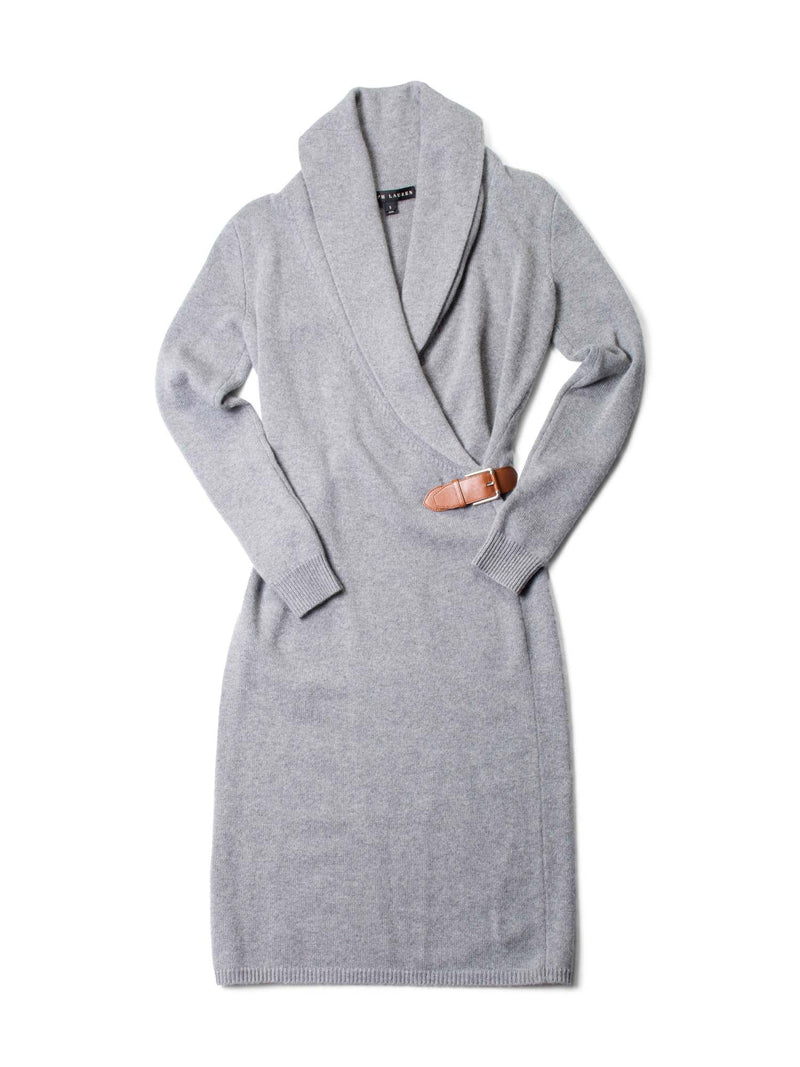 Ralph Lauren Cashmere Leather Buckle Dress Heather Grey-designer resale