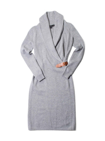 Ralph Lauren Cashmere Leather Buckle Dress Heather Grey-designer resale