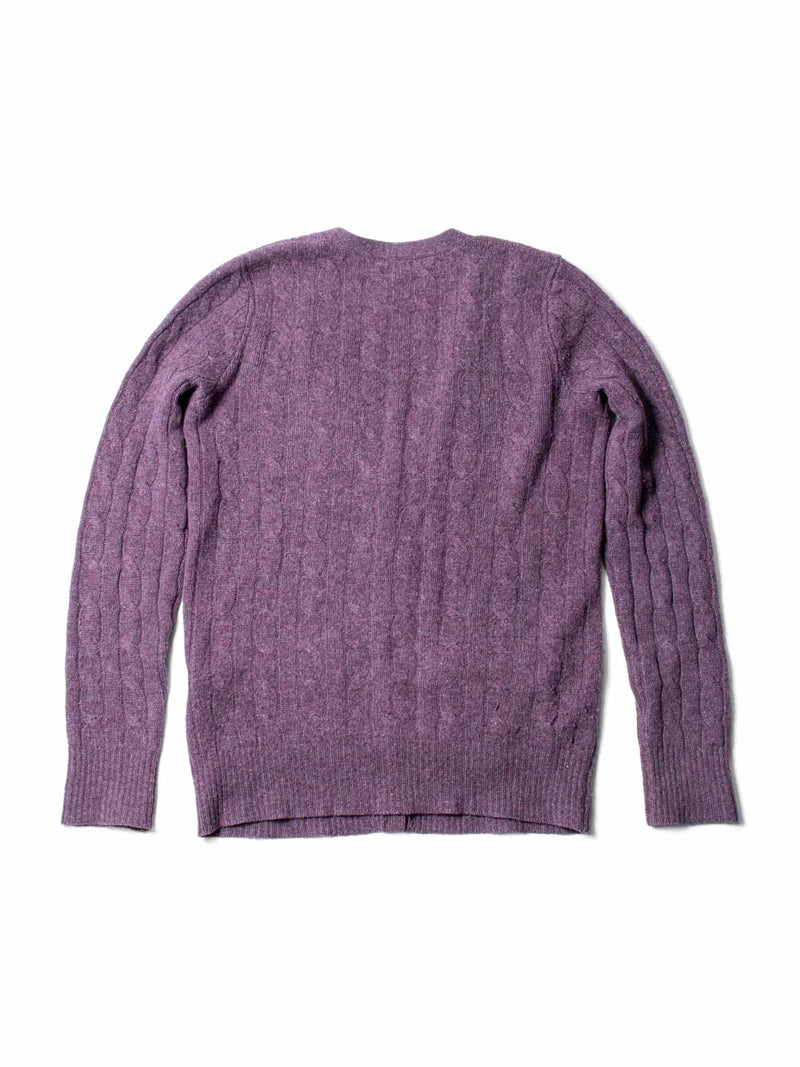 Ralph Lauren Cashmere Leather Patch Cable Knit Cardigan Lavender Purple-designer resale