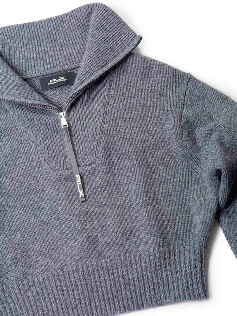 Ralph Lauren Chunky Wool Knit Oversized Cropped Turtle Neck Sweater Grey-designer resale