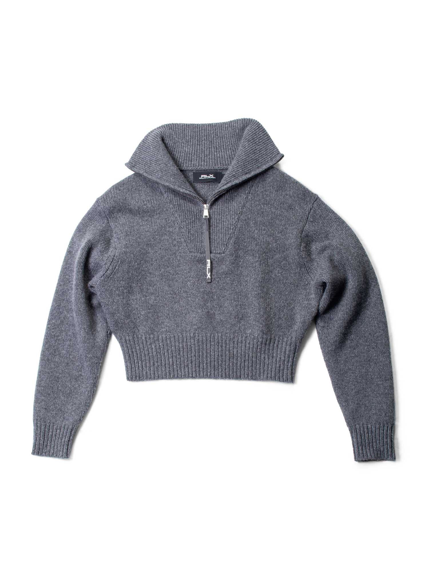 Ralph Lauren Chunky Wool Knit Oversized Cropped Turtle Neck Sweater Grey-designer resale