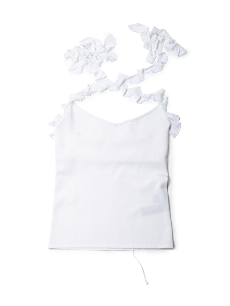 Ralph Lauren Knit Ruffled Halter Top White-designer resale