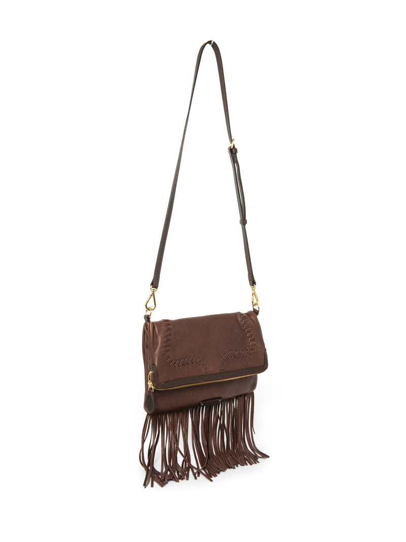 Ralph Lauren Logo Leather Fringe Equestrian Messenger Bag Brown-designer resale