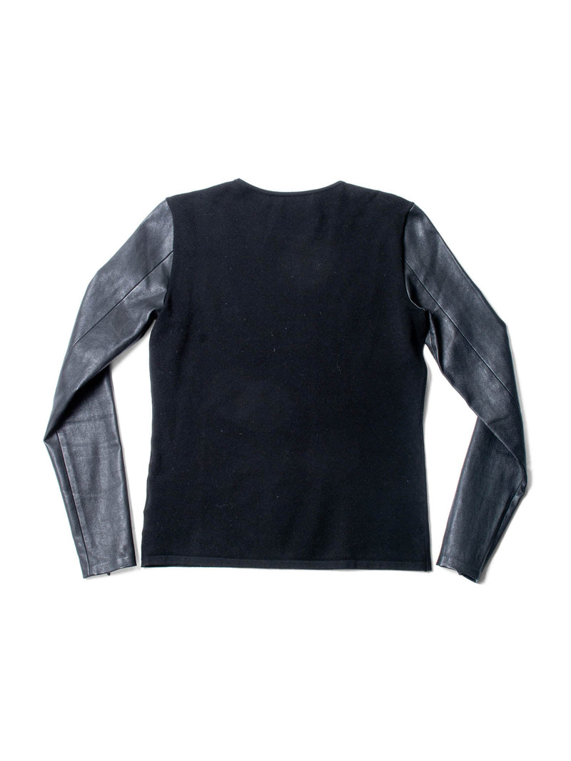 Ralph Lauren Merino Wool Lambskin Leather Sweater Black-designer resale