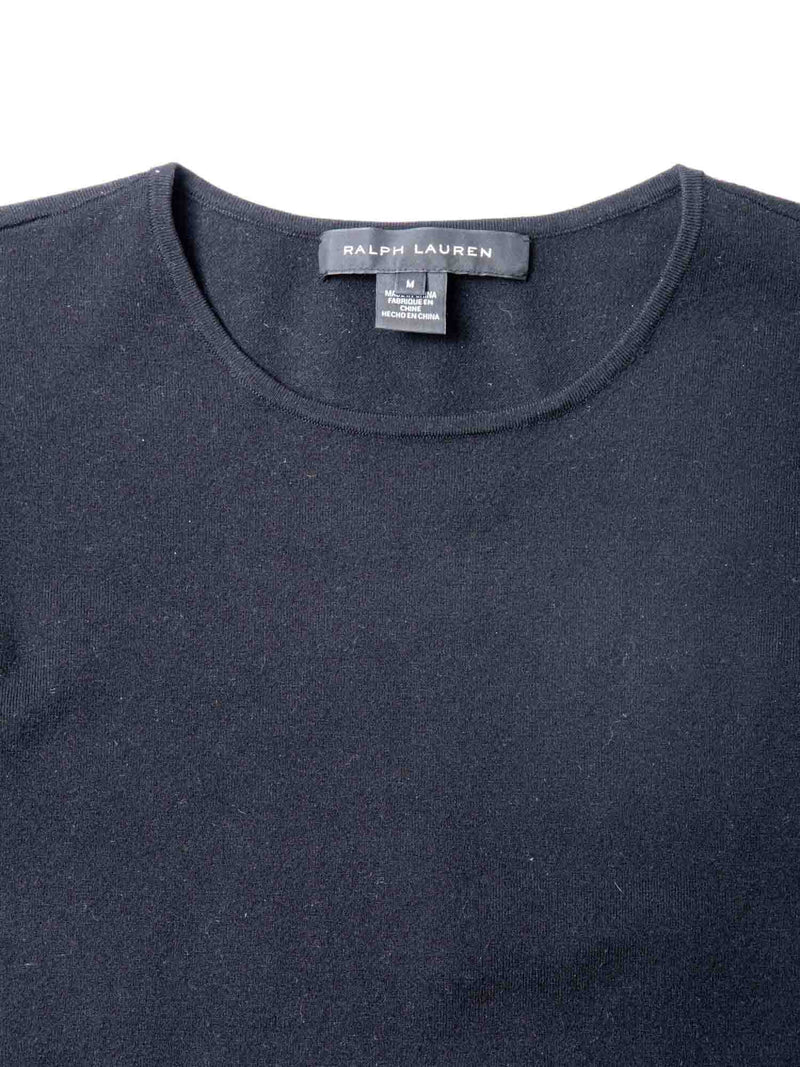 Ralph Lauren Merino Wool Lambskin Leather Sweater Black-designer resale