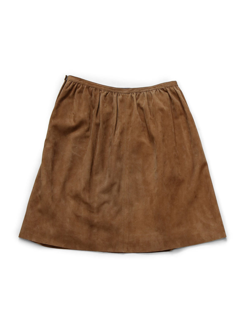 Ralph Lauren Purple Label Lamb Suede Skirt Brown-designer resale