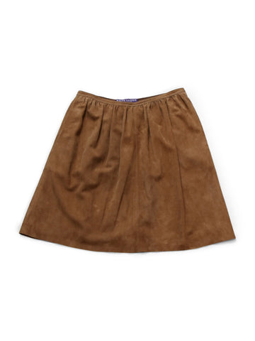 Ralph Lauren Purple Label Lamb Suede Skirt Brown-designer resale