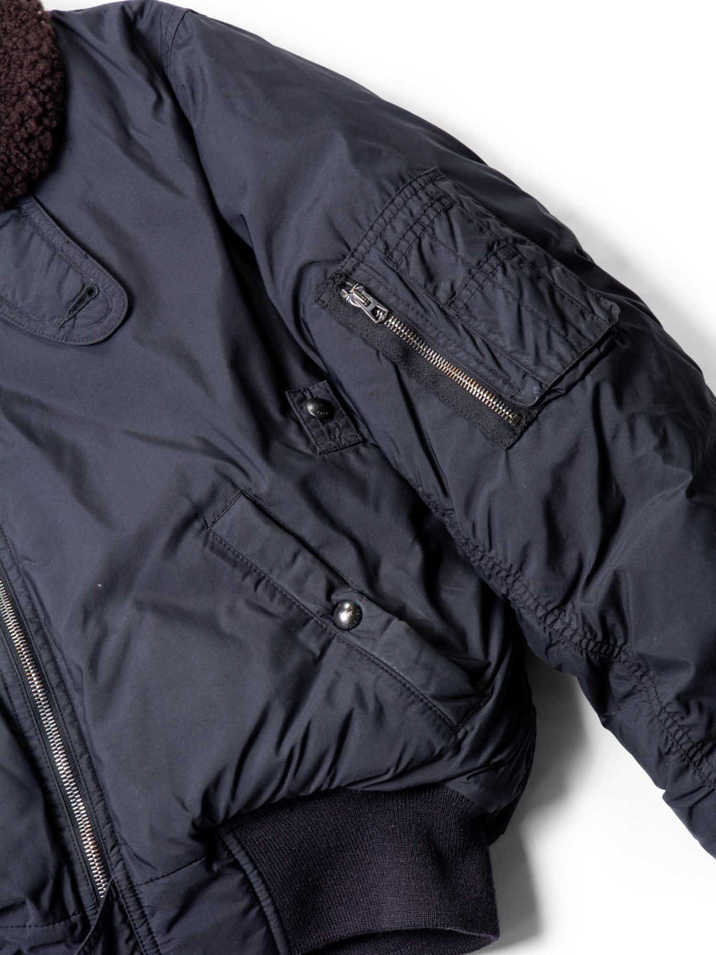 Ralph Lauren Vintage Shearling Down Puffer Jacket Black Brown-designer resale