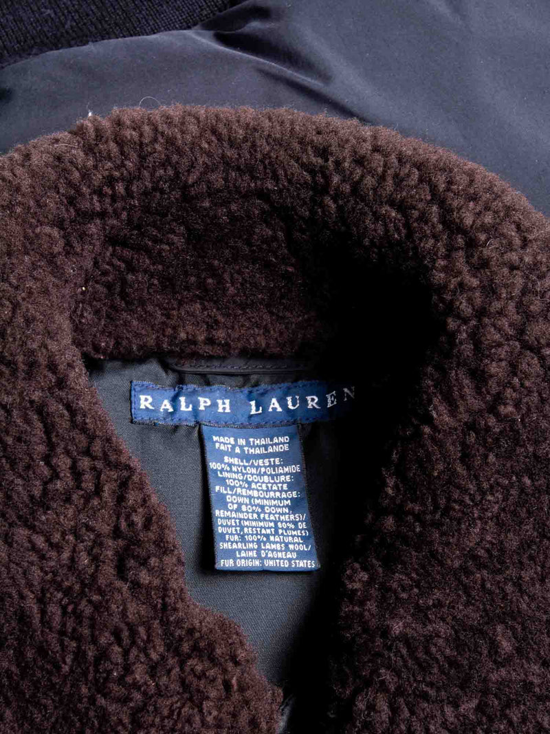 Ralph Lauren Vintage Shearling Down Puffer Jacket Black Brown-designer resale