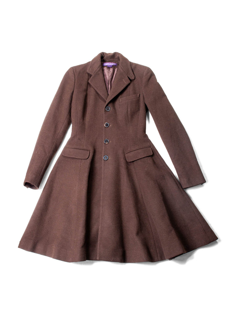 Ralph Lauren Wool Fitted Buttoned Coat Brown-designer resale
