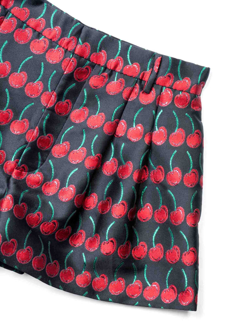 Red Valentino Cherry Lurex Pleated Shorts Black Red-designer resale