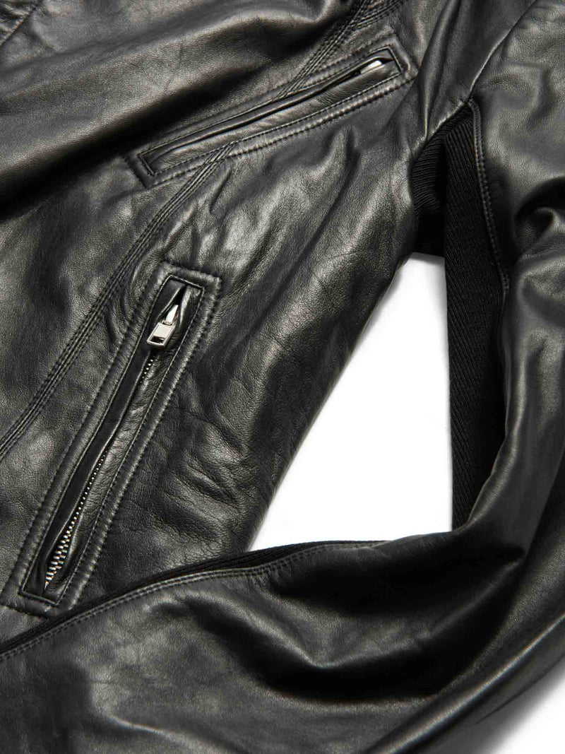 Rick Owens Leather Zippered Biker Jacket Black-designer resale