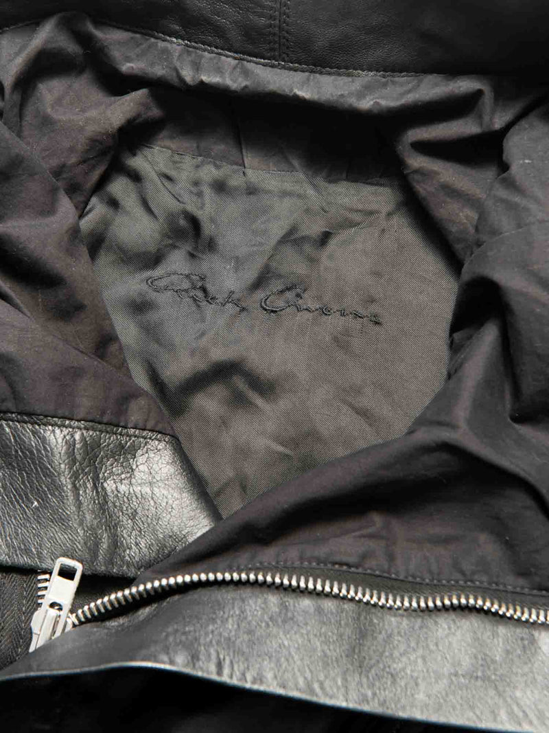 Rick Owens Leather Zippered Biker Jacket Black