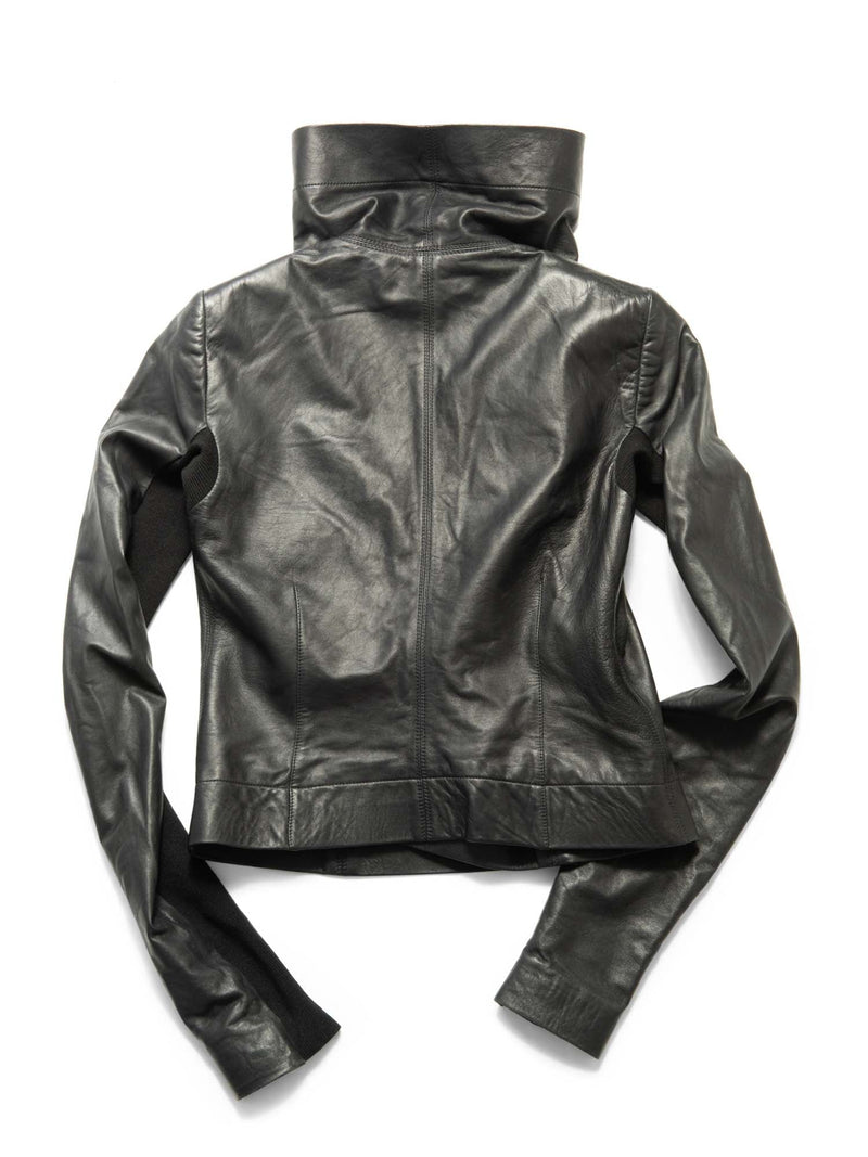 Rick Owens Leather Zippered Biker Jacket Black-designer resale